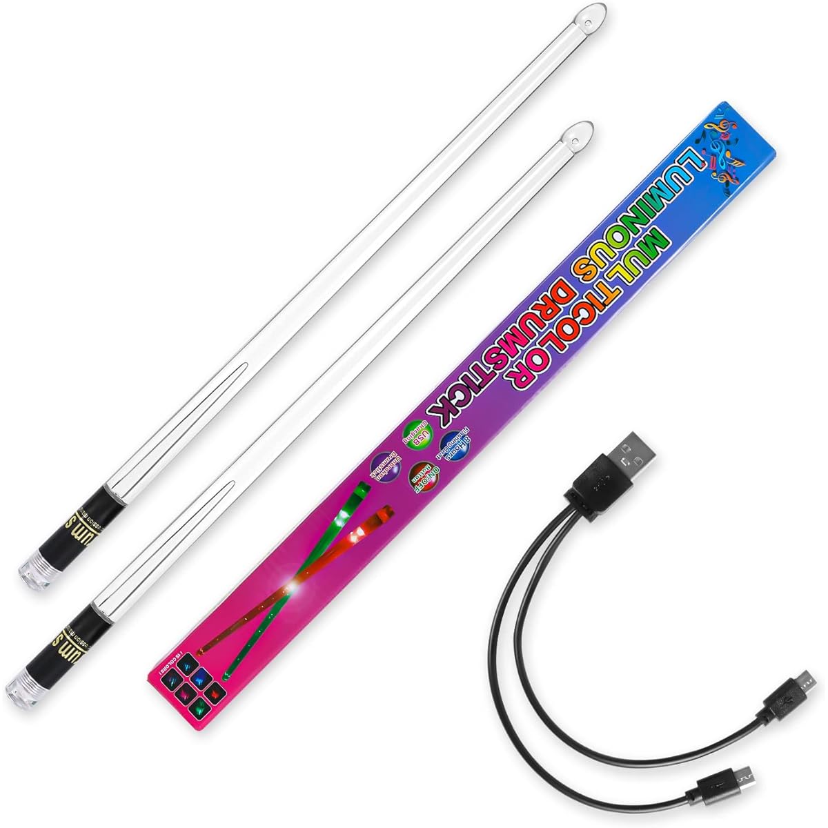 1 Pair LED Drumsticks PC Polymer Material Rechargeable Color Changing Light Up Drumsticks Cool LED Light Up Drumsticks with Storage Bag for Adult Drummer (15 Colors)