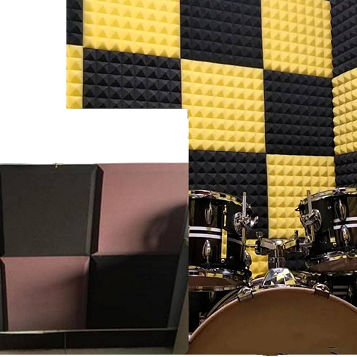 Anti-Noise Conference Room Acoustic Panels, Self-Adhesive Soundproofing Foam Panels, Fire Retardant Acoustic Foam Wedge Tiles for Recording Studio, Easy Setup (Red 50*50*5CM) (Black