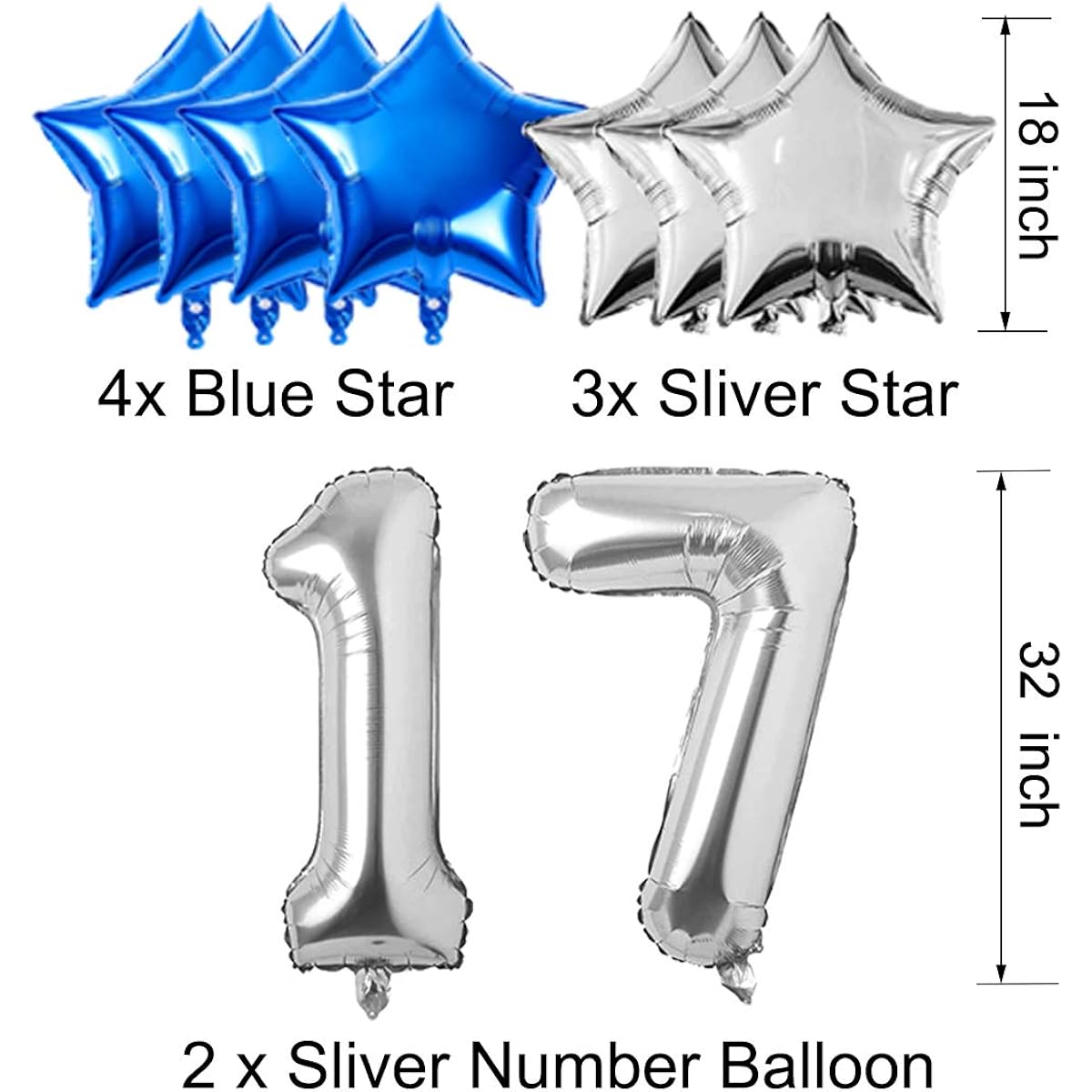 17th Birthday Decorations for Men Women Boys Girls Blue Black Birthday Party Supplies Silver Number Balloons with 17 Happy Birthday Banner for 17th and 71st Birthday Parties