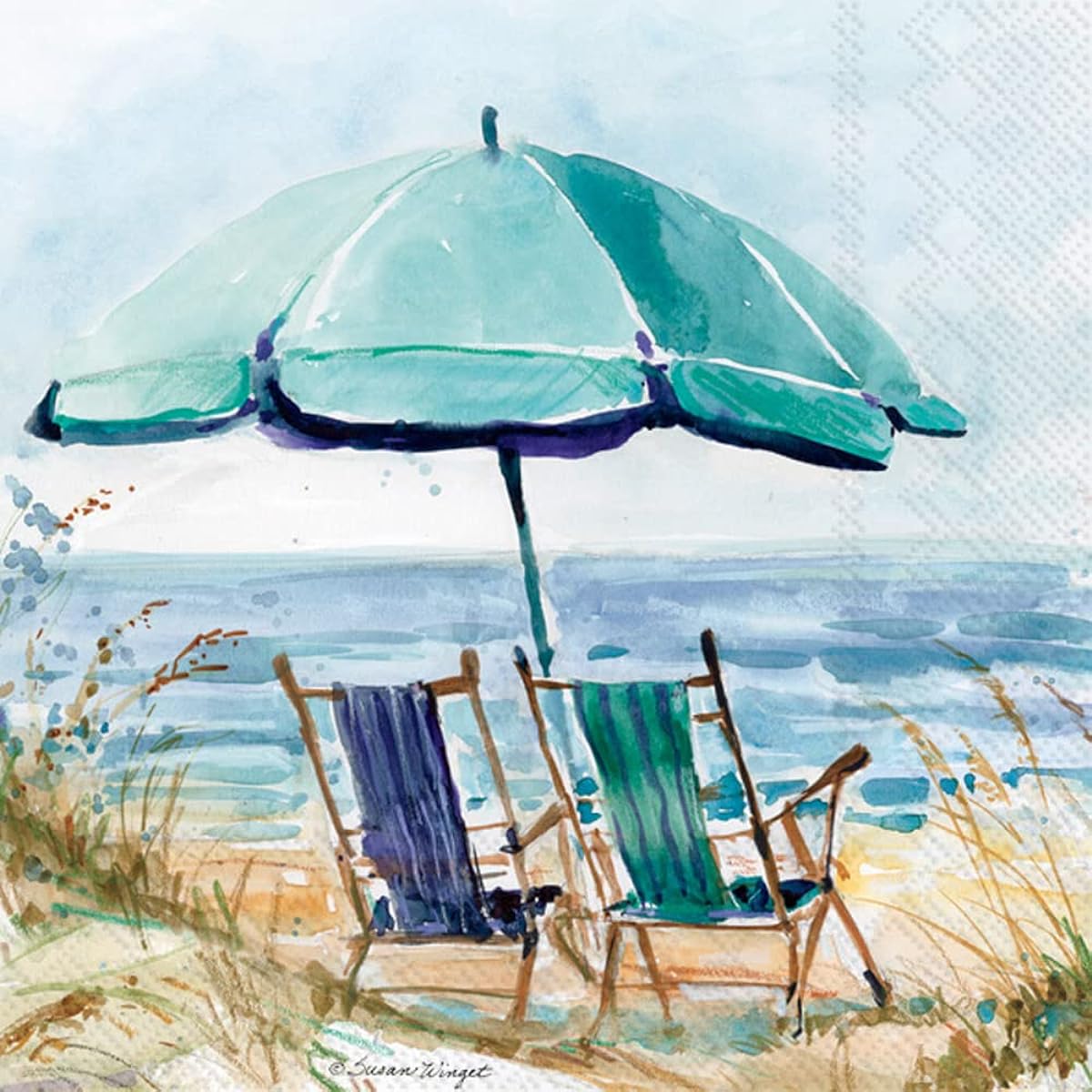 IHR Ideal Home Range 3-Ply Paper Napkins, Coastal, Nautical, Beach Design, 20-Count, Lunch Size, Beach Chair