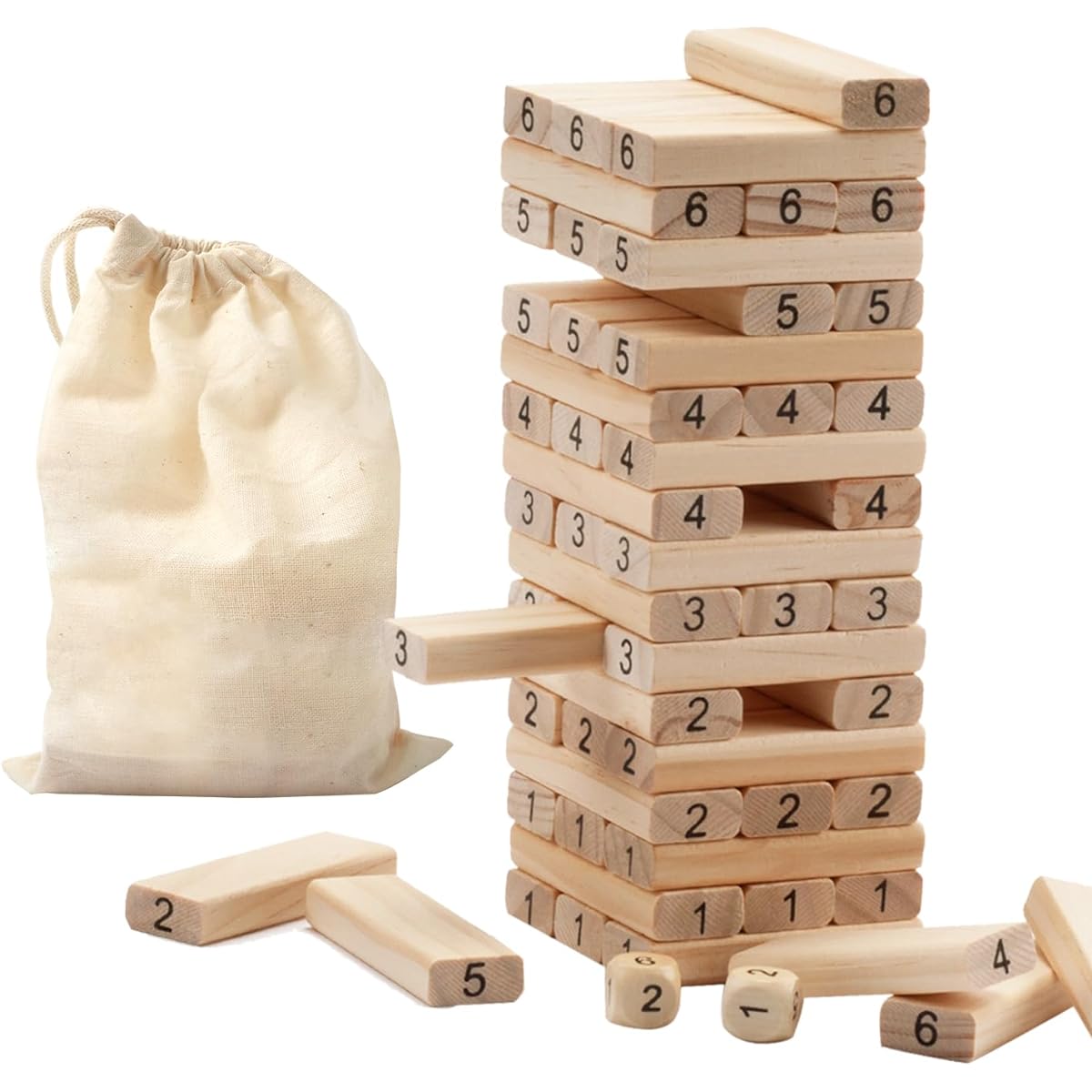54 Pieces Mini Tumbling Timber Wooden Block Stacking Game Builds to Over 1.5 Feet