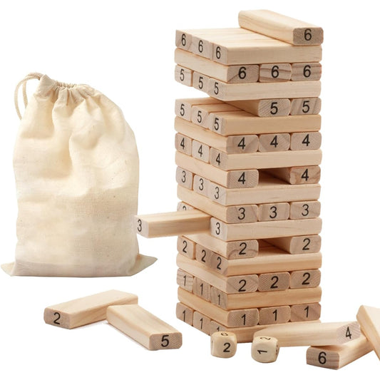 54 Pieces Mini Tumbling Timber Wooden Block Stacking Game Builds to Over 1.5 Feet