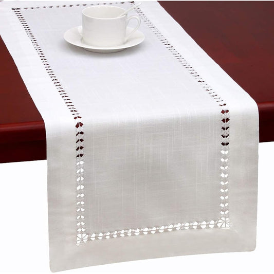 (14 230cm) - Handmade Hemstitched Natural Rectangle White Lace Table Runners (36cm x 230cm)