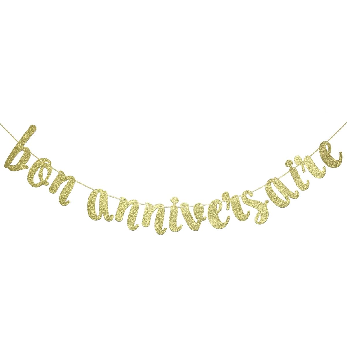 Bon Anniversaire Banner Birthday Party Decorations French Themed Sign Photo Backdrop (Gold Glitter)