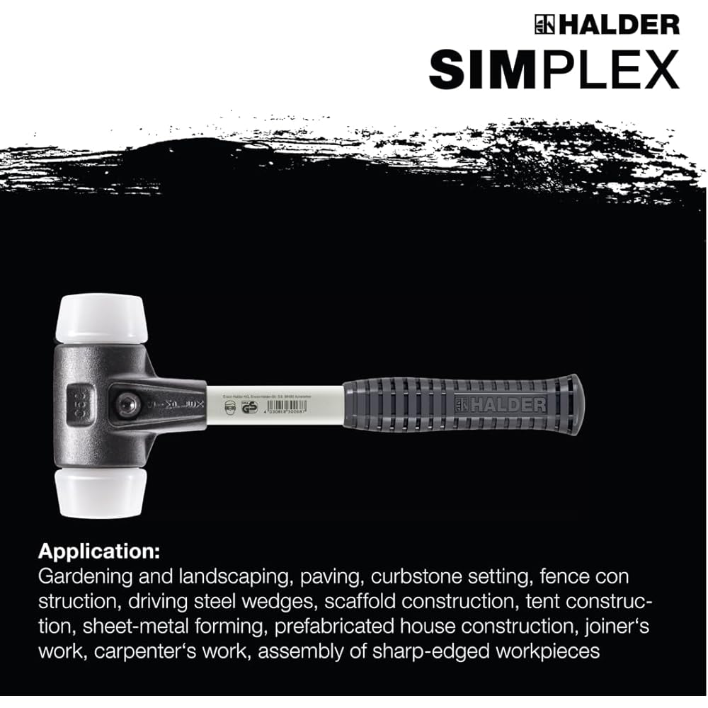 Halder Simplex Hammer Type C Super Plastic (White) Diameter 60 Head/Handle Replaceable Made in Germany