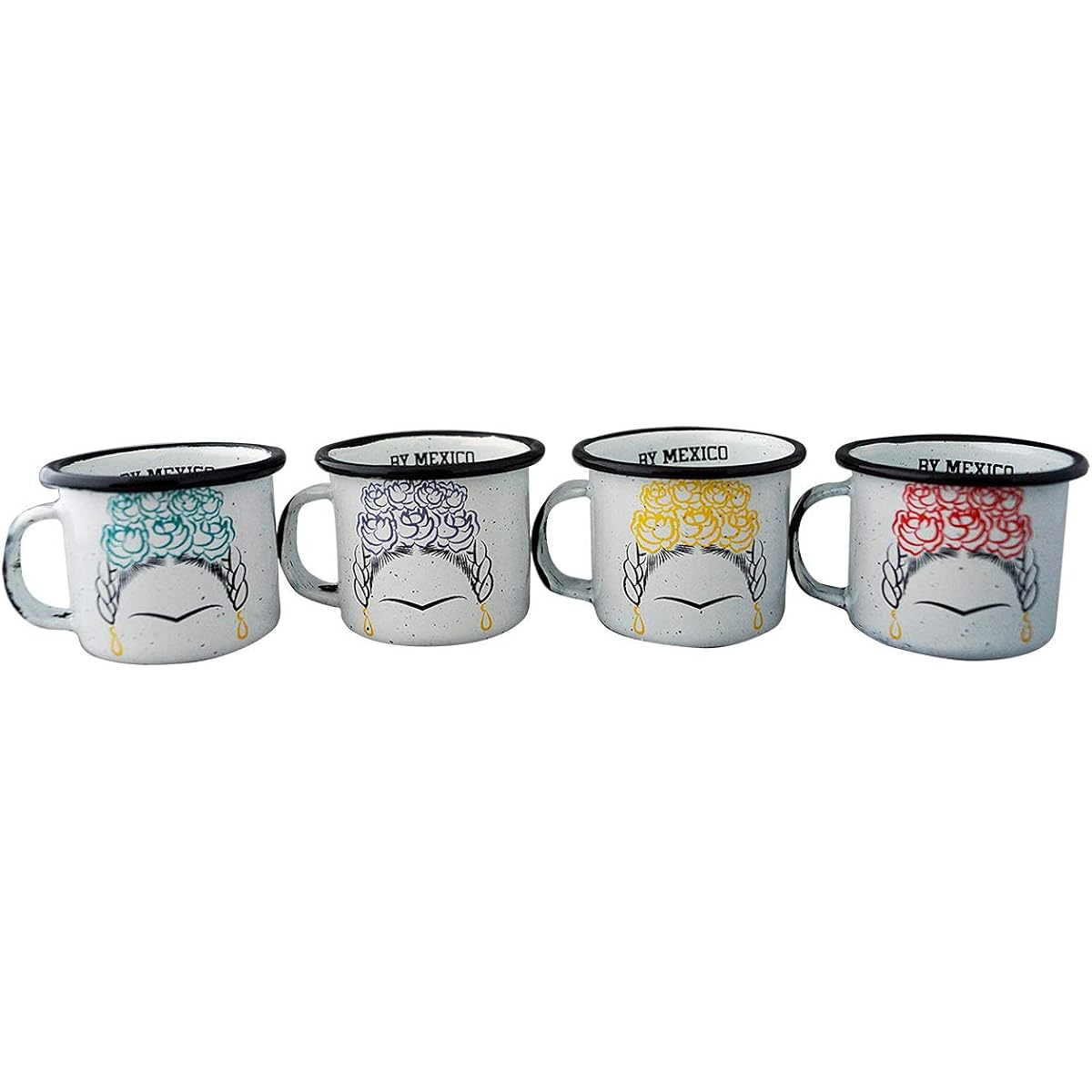 BY MEXICO La Floreada Mini Pocillo de Peltre, 2.7oz Mexican Doll Mug - Set of 4
