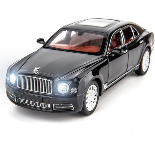 BDTCTK 1:24 Scale Bentley Mulsanne Diecast Car Model Pull Back Car Toy with 6 Openable Doors Lights and Sounds Toys for Boys Kids Adults Gifts (Black)