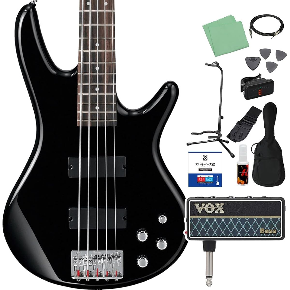 Gio Ibanez GSR205 BK 5-string bass beginner 12-piece set [headphone amplifier included] Gio Ibanez