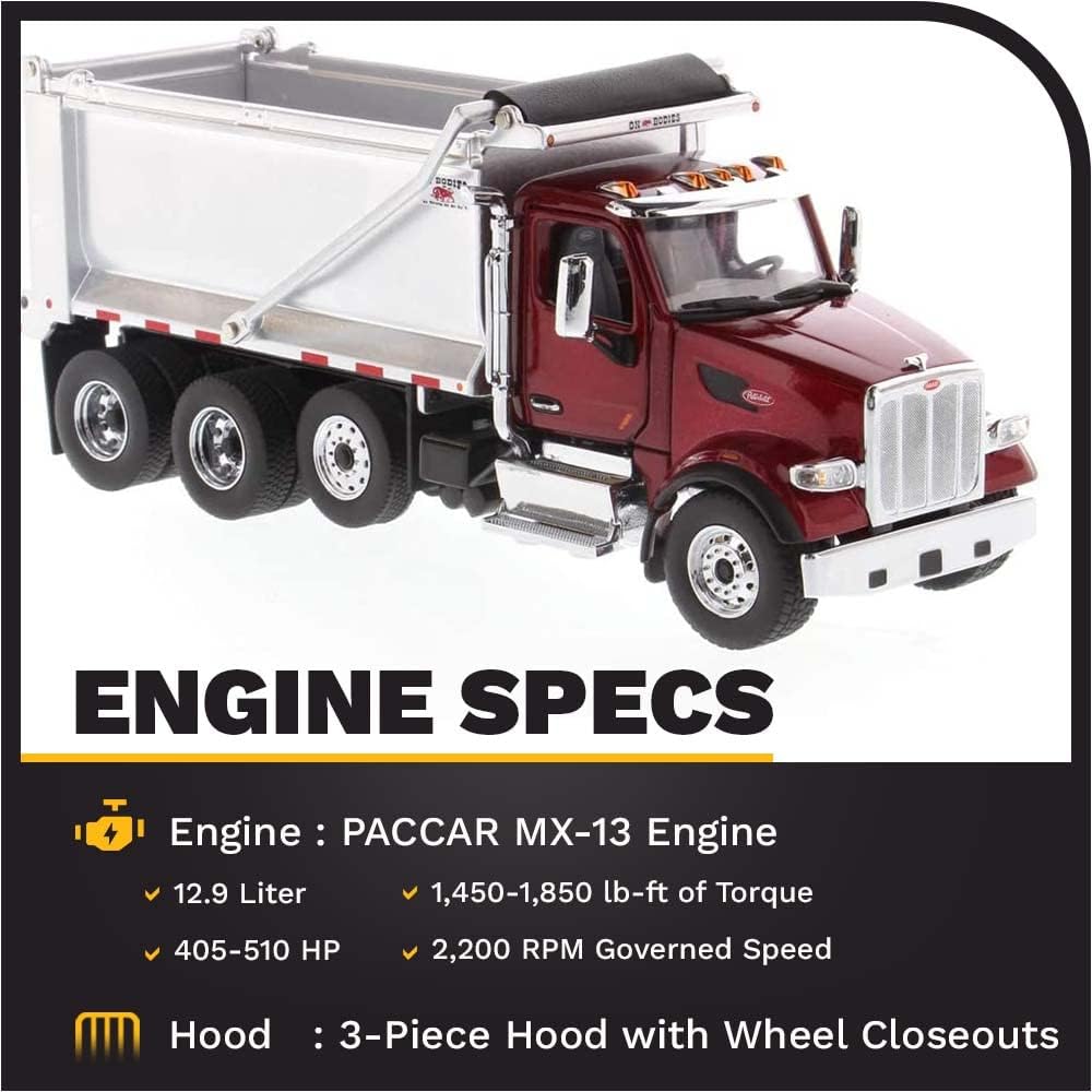 DIECAST MASTERS Peterbilt 567 SF OX Stampede Dump Truck Metallic Red Cab