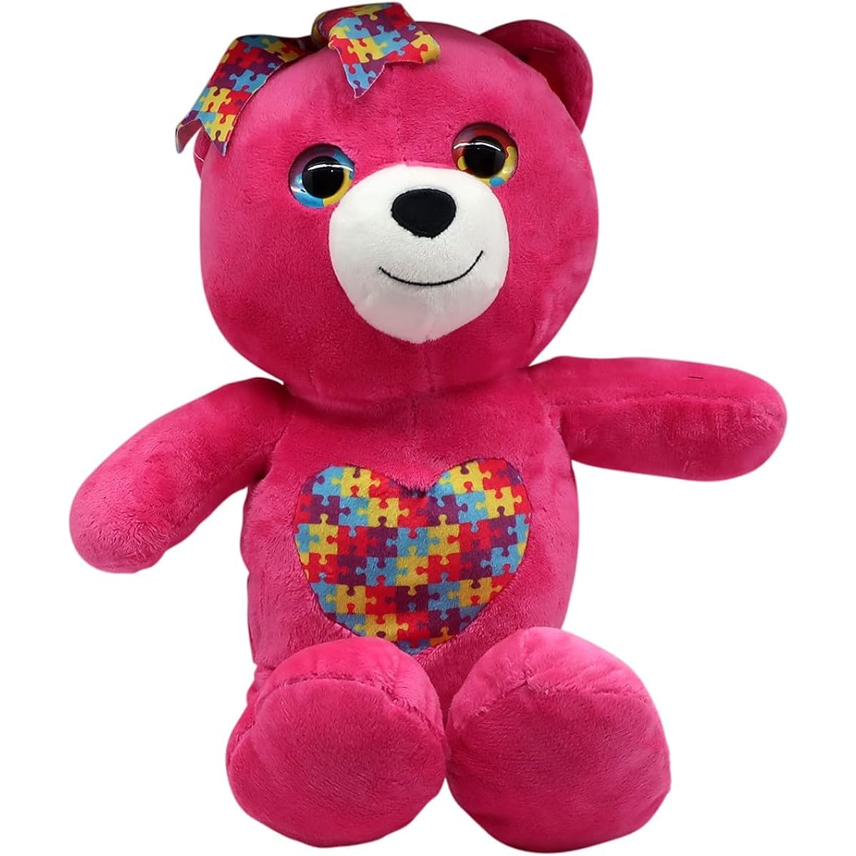Forest & Twelfth Plush Toy Fun Puzzle Pattern 10" Toddler Stuffed Animal Soft Cuddly Nursery Decor Great Gift for Boys and Girls (Bear Pink)