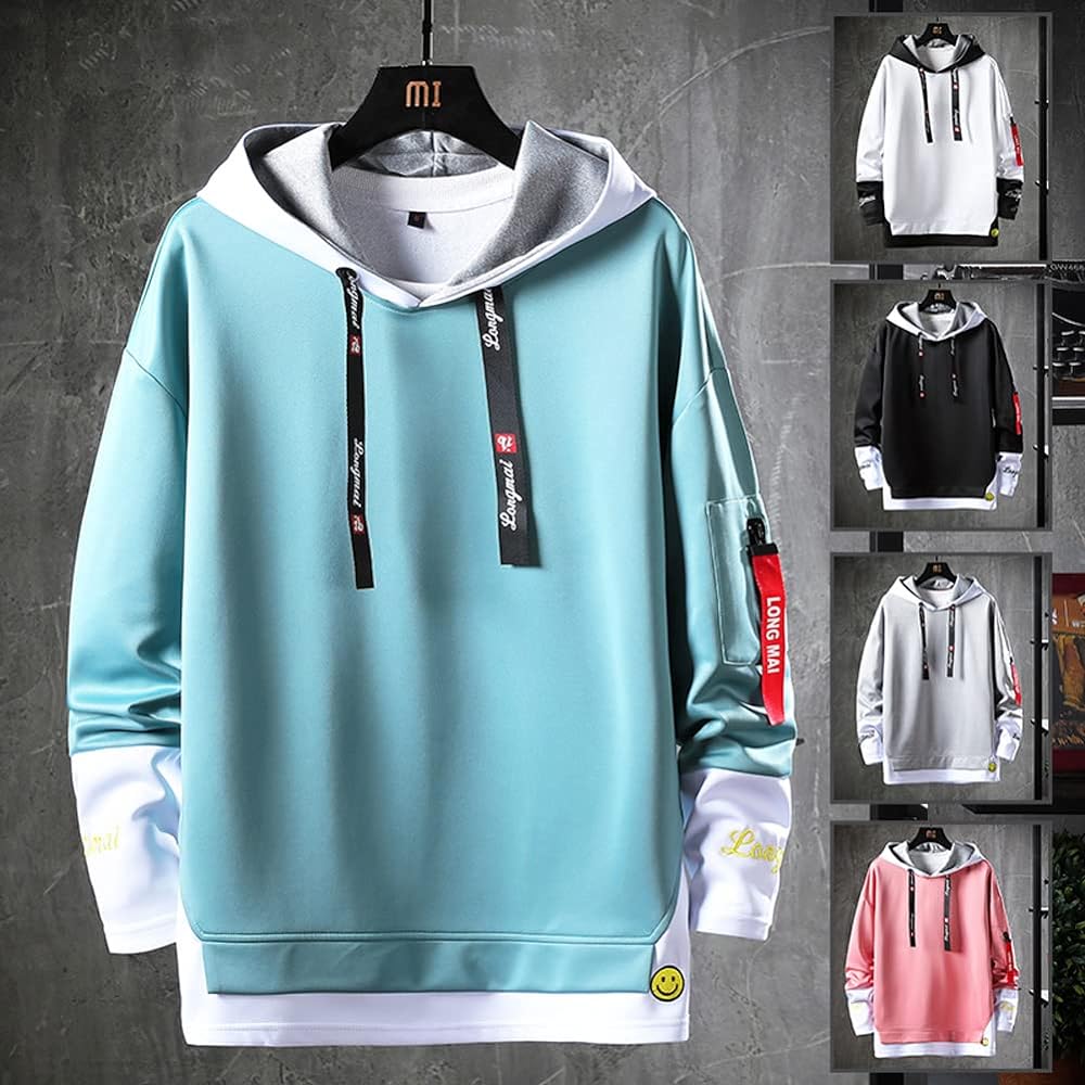 [FJLTDCP] Autumn Hoodie Men's Short Sleeve Thin Hooded Layered T-Shirt Long Sleeve Loose Casual Stylish Large Size Popular Clothes Men's