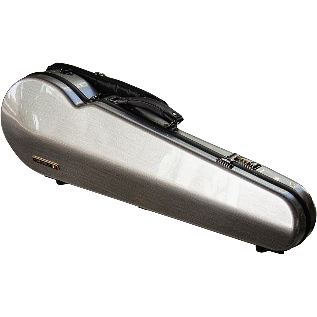 Christiana Carbon Fiber Long Triangle Violin Case with Hygrometer and Password Lock (Silver Gray)