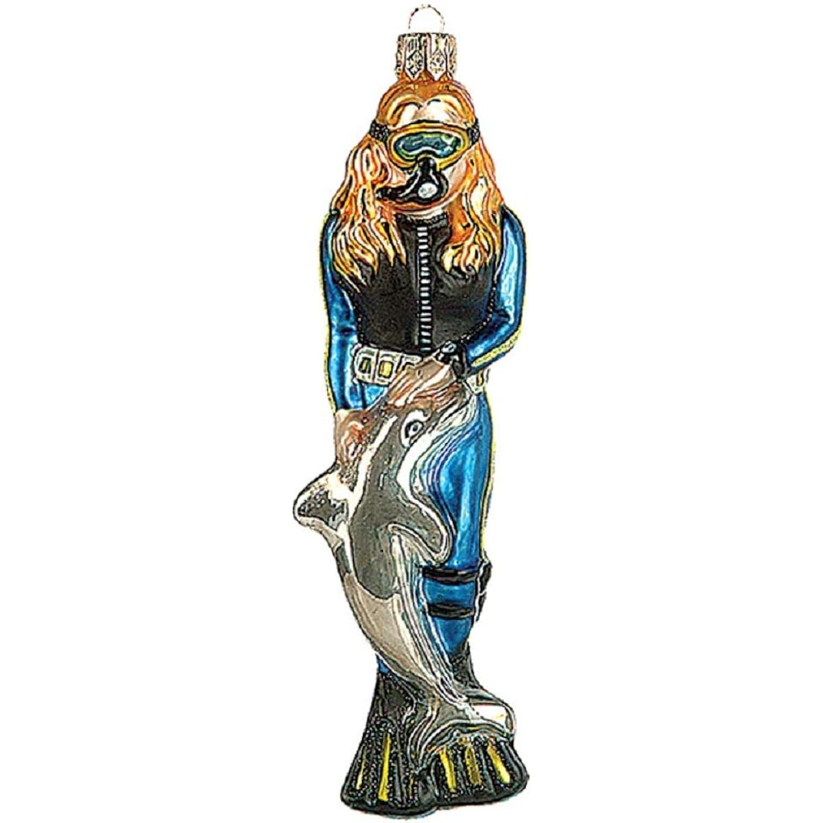 Scuba Diver Girl Polish Blown Glass Christmas Ornament