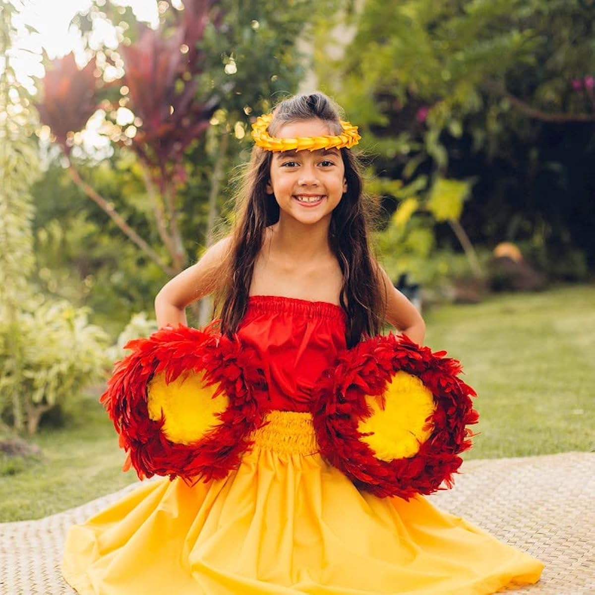 Uri Uri Red Yellow Set of 2 Large (Integrated) Hula Instrument Maracas [Aloha Gift Hula Instrument]
