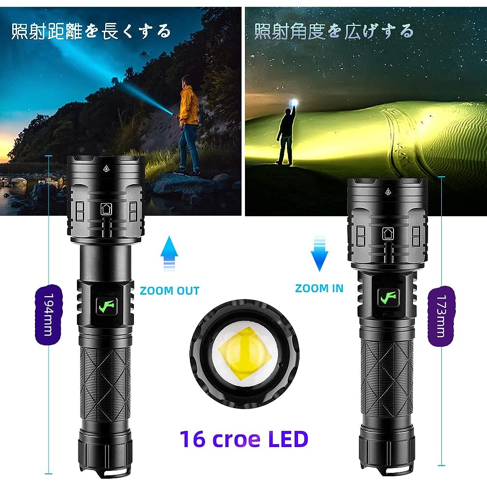 LED flashlight, high brightness, maximum 200 lumens, irradiation distance of over 100m, penlight, zoom function, handy light, 3 lighting modes, small, lightweight, battery operated, for outdoor use, for walking/climbing/camping/work/disaster prevention/p