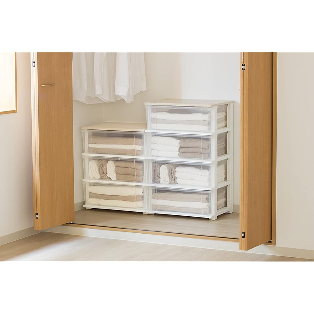 JEJ Astage Storage Chest Pit Wooden Top Wide Chest 4 Tiers White Made in Japan Easy Assembly Width 54.5 x Depth 40.5 x Height 84.5 cm