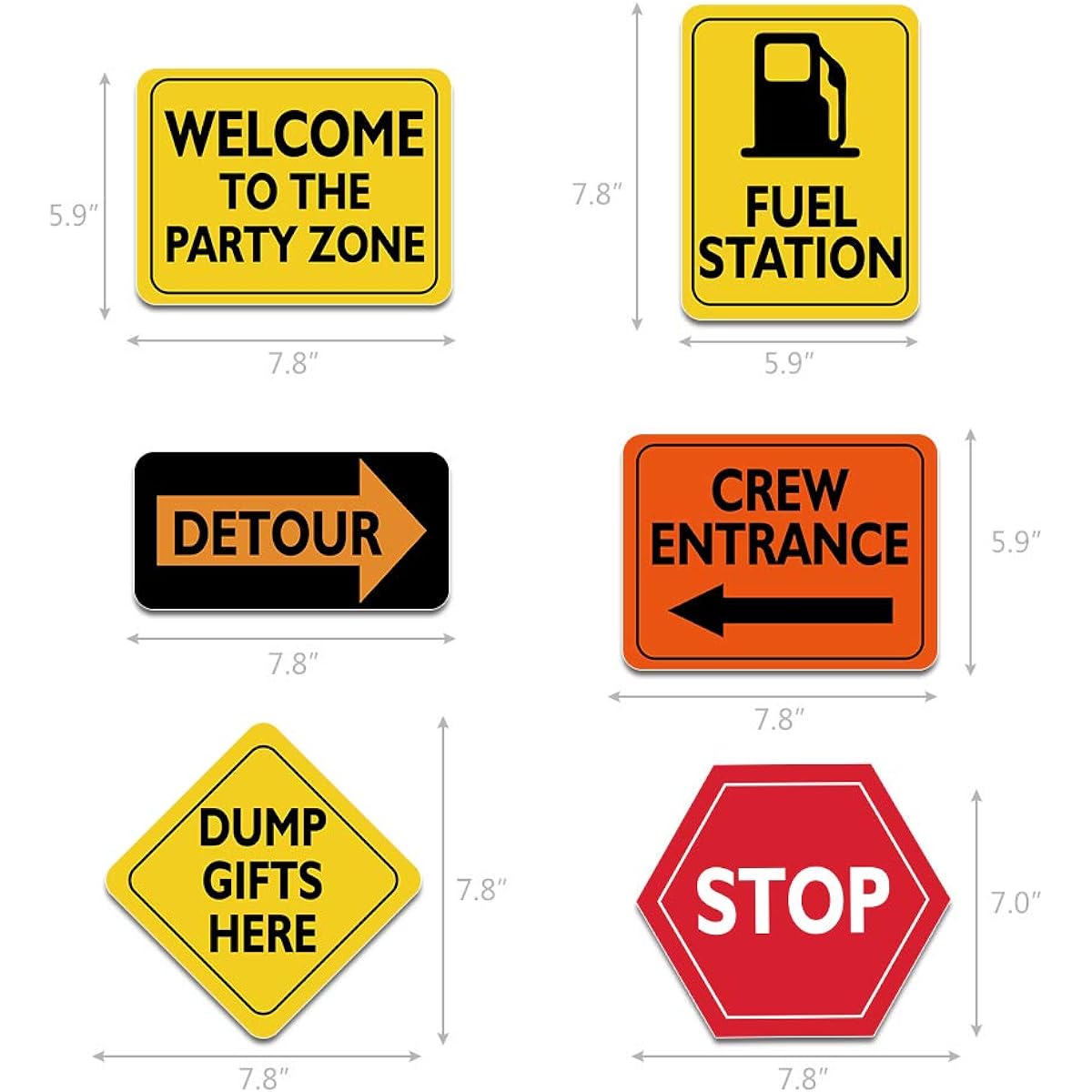 WERNNSAI Construction Zone Party Decorations - 12pcs Size 8" Traffic Sign Cutouts for Boys Kids Birthday Party Construction Theme Party Supplies