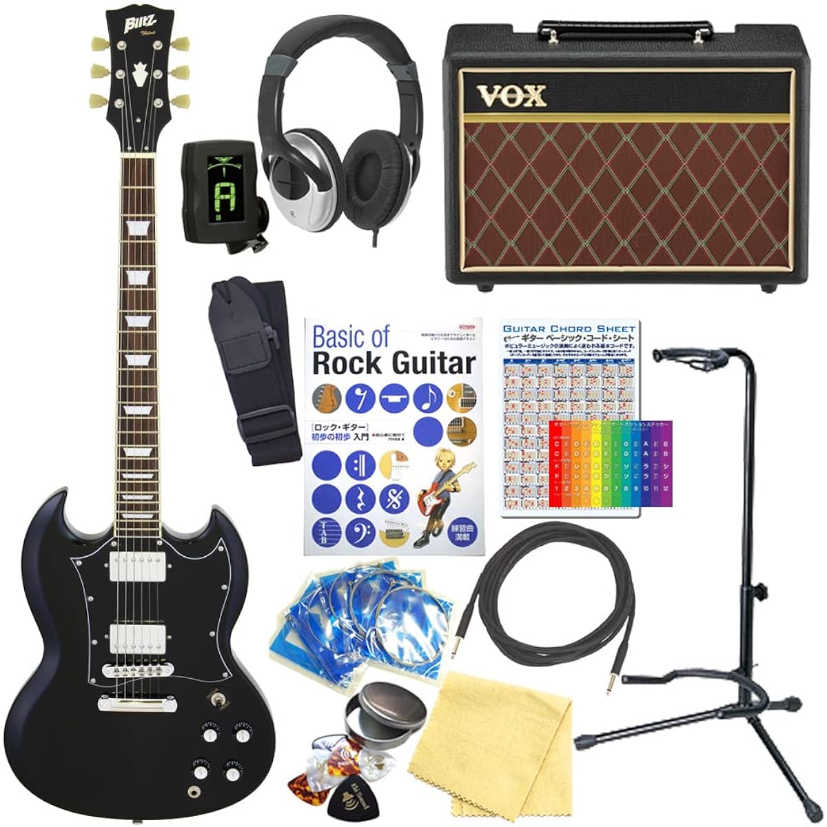 Electric guitar beginner set SG type 15-piece set with VOX amp Blitz BSG-STD BK