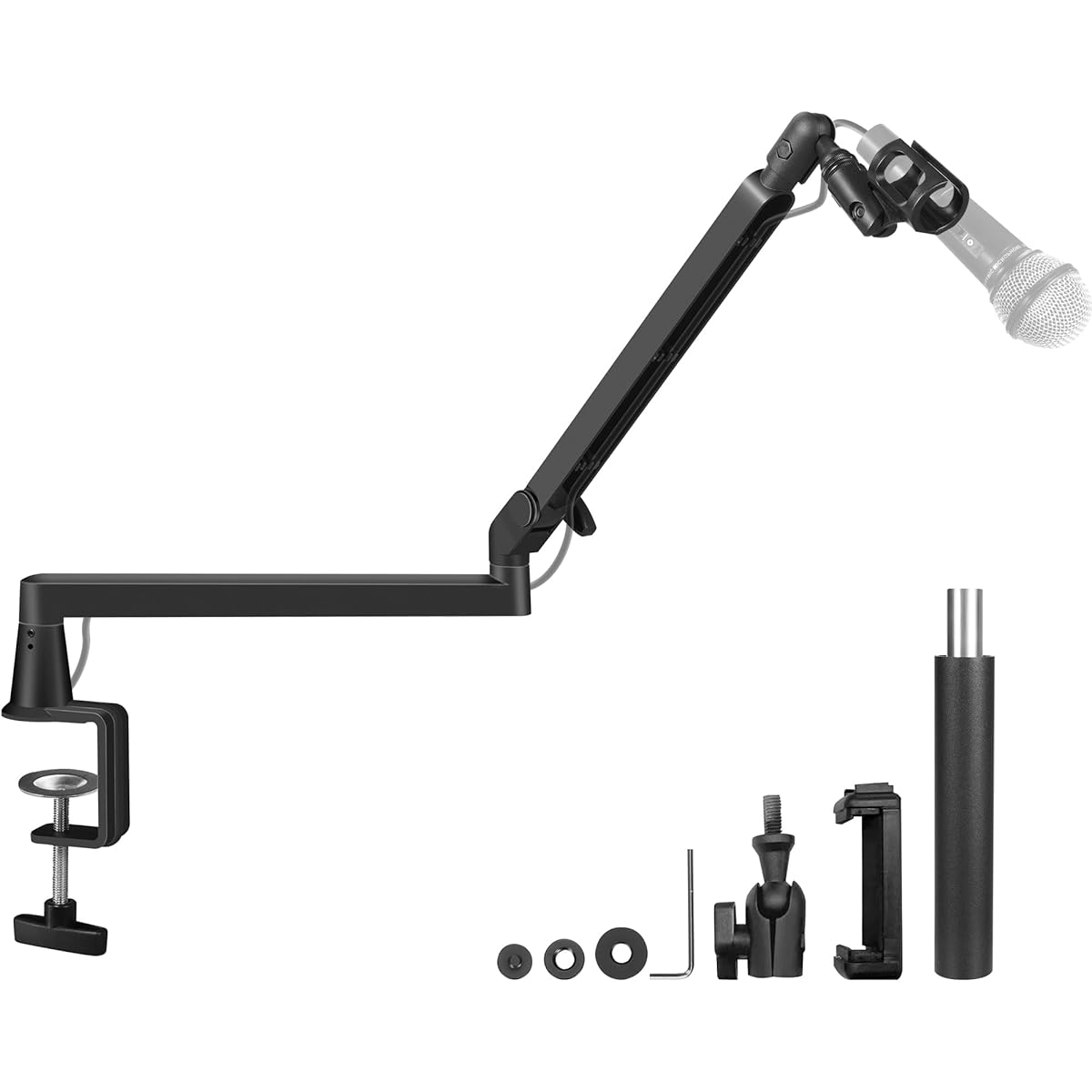 Prizmora Low Profile Microphone Arm, Adjustable Microphone Boom Stand Solid Metal Desk Mount Microphone Boom Arm Cable Management Desktop Flexible Microphone Holder