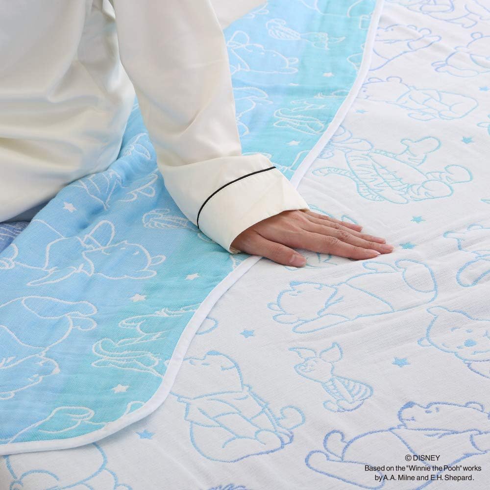 Disney 6-layer Gauze Blanket Showa Nishikawa Disney 100% Cotton (Winnie the Pooh Blue, Single 140×190cm) 2230352650303…