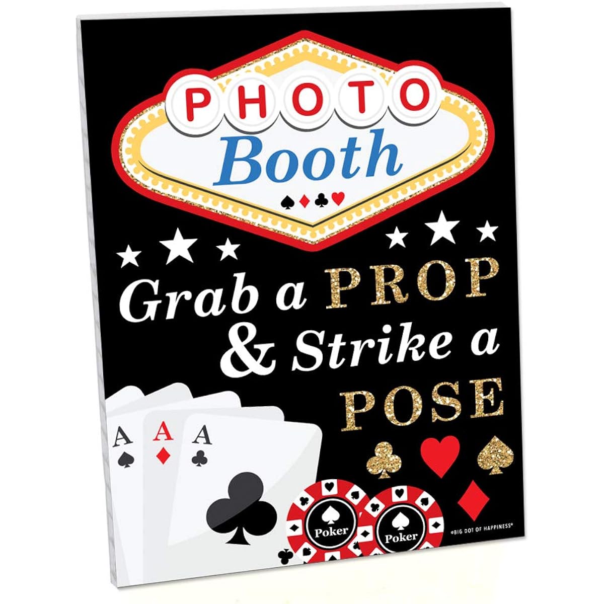 Big Dot of Happiness Las Vegas Photo Booth Sign, Casino Party Decorations, Printed on Durable Plastic Material, 10.5 x 13.75 Inch, 1 Sign with Stand
