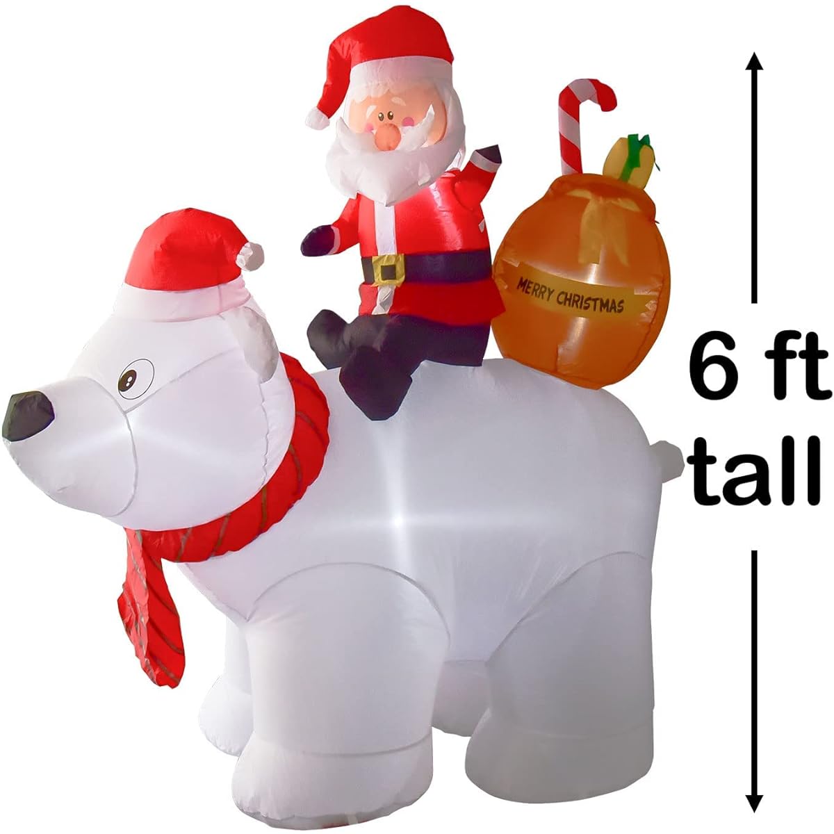 Nifti Nest 6ft Christmas Inflatable Polar Bear Santa Claus Decorations,Large Santa Riding Bear with Gift Bag and LED Lights,Holiday Giant Christmas Inflatable Blow Up Outdoor Yard Decor