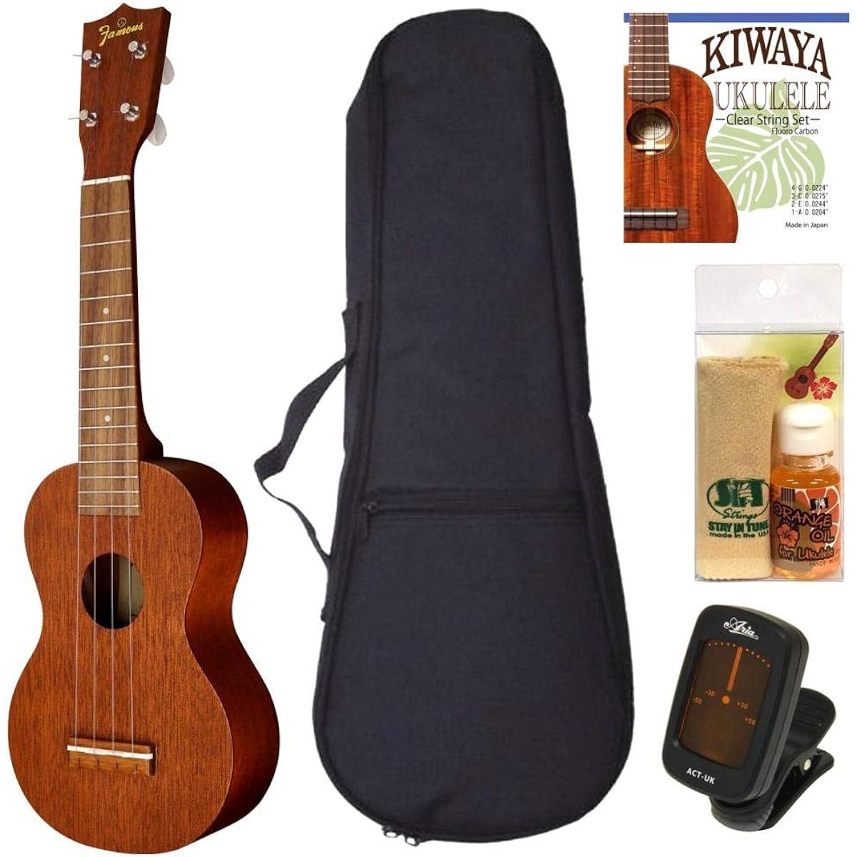 [Standard 5-piece set] Famous FS-1 [New specifications] Famous domestic standard ukulele beginner's set