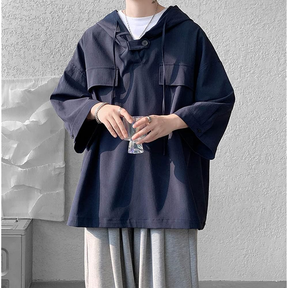 [KOTRBOY] Men's Parka, Half Sleeve, Spring/Summer, Plain, Thin Pullover, Stylish, Hooded, Loose, Large Size