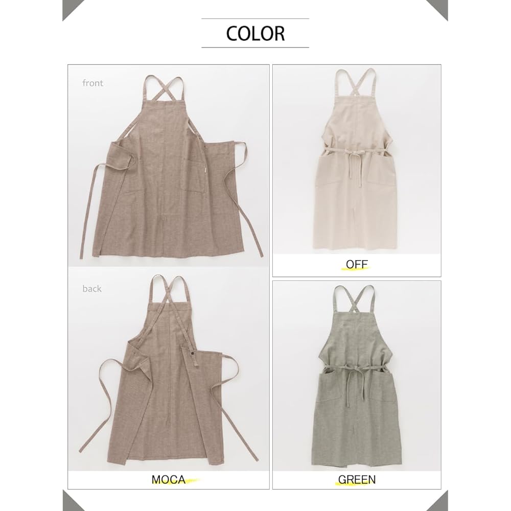 [HaTaKaKe] Cotton Linen Herringbone Apron [Cotton Linen Water Repellent Made in Japan] [Both Side Pockets Front Slit] <Kitchen Gardening> <Unisex Stylish Gift>