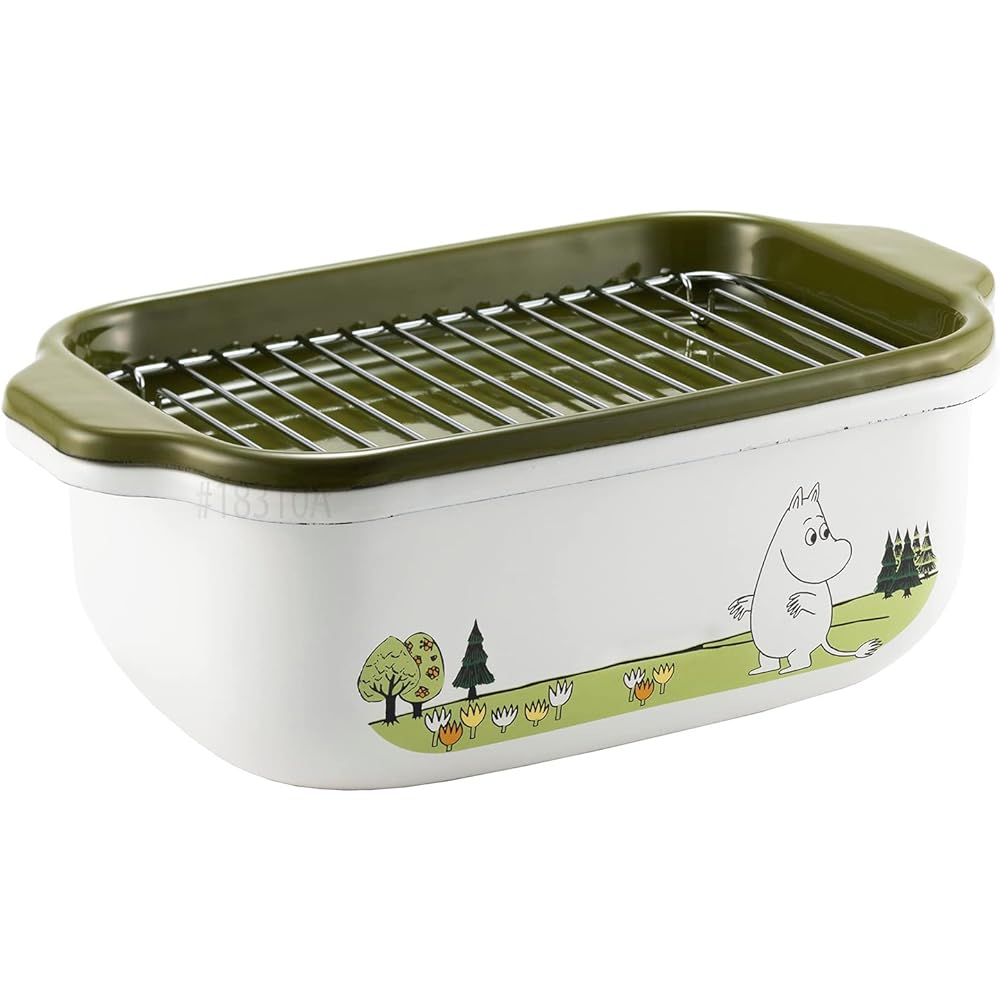 Fuji Horo Tempura Pot Square Enamel IH Compatible Fried Food Bat with Net Moomin Olive MTG-TP20K