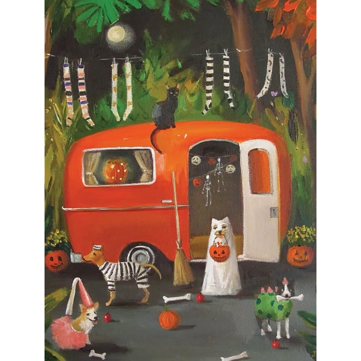 New York Puzzle Company Jigsaw Puzzle Janet Hill Halloween Dog 500 Piece