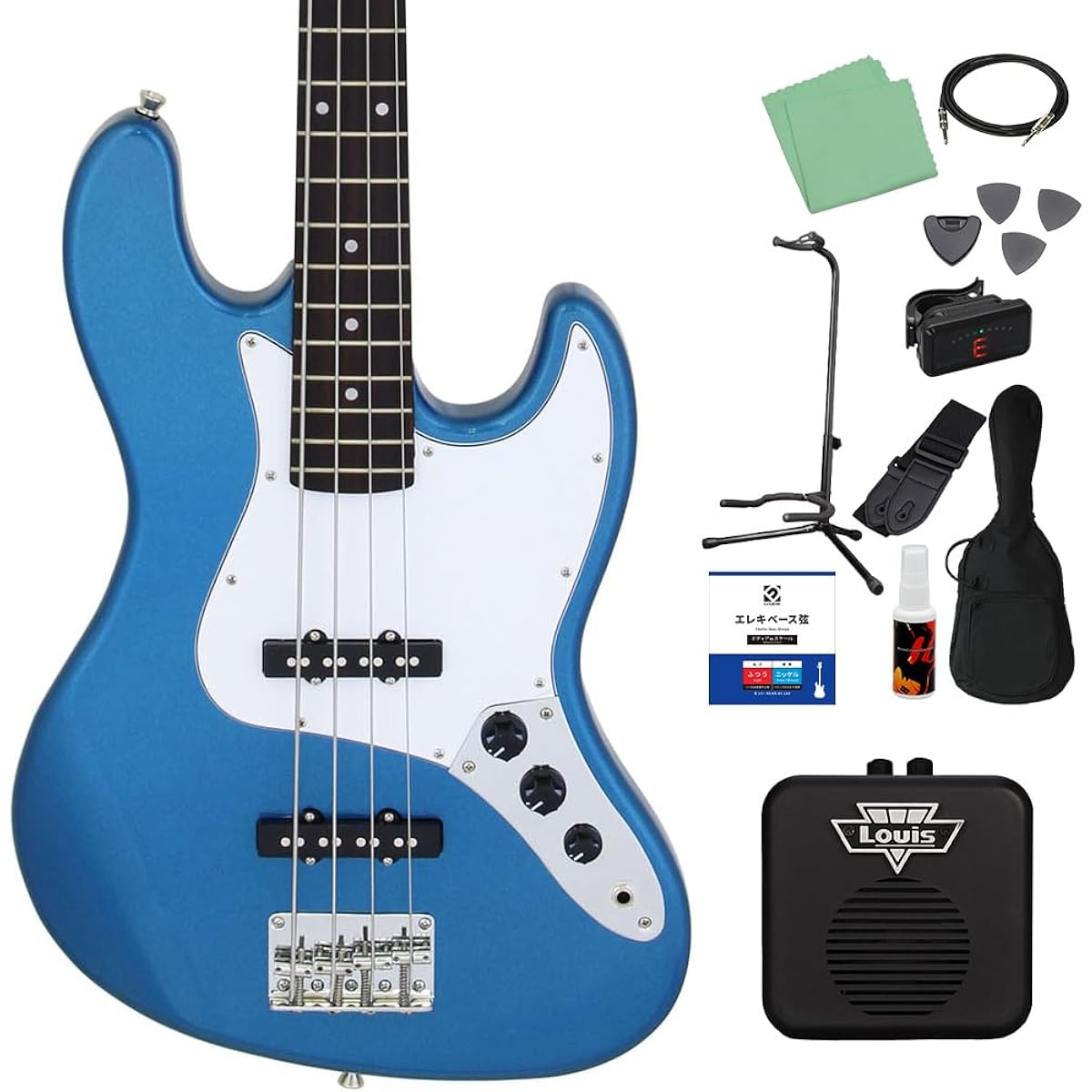 LEGEND LJB-Z Metallic Blue Bass Beginner 12-piece Set [With Mini Amplifier] Jazz Bass Type Legend