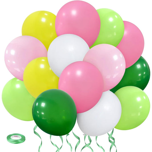 60pcs Pink and Green Balloons Pink Balloons 12 Inch Green Balloons Green and White Balloons Latex Jungle Balloon Garland Kit Party Birthday Decorations Pink Green Balloon Arch