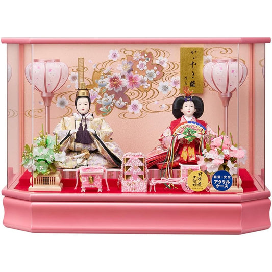 Hina dolls in a case, compact, Hina doll case, pink, Hina dolls, acrylic, case decoration, first festival, stylish, Jinya