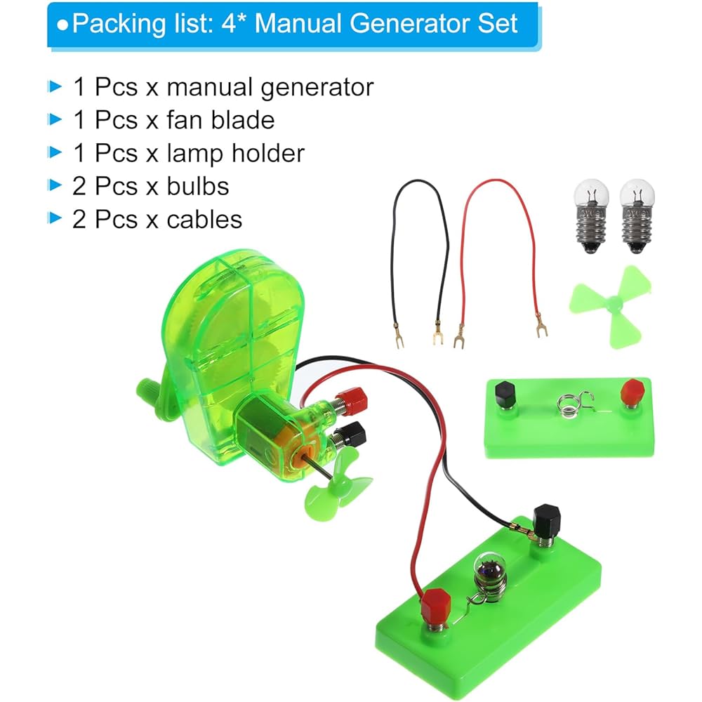 PATIKIL DIY Generator Motor Set, 4 Sets Mini Hand Generator Motor Kit with Bulb Lamp Holder for Hand Crank Generator LED Bulb Windmill