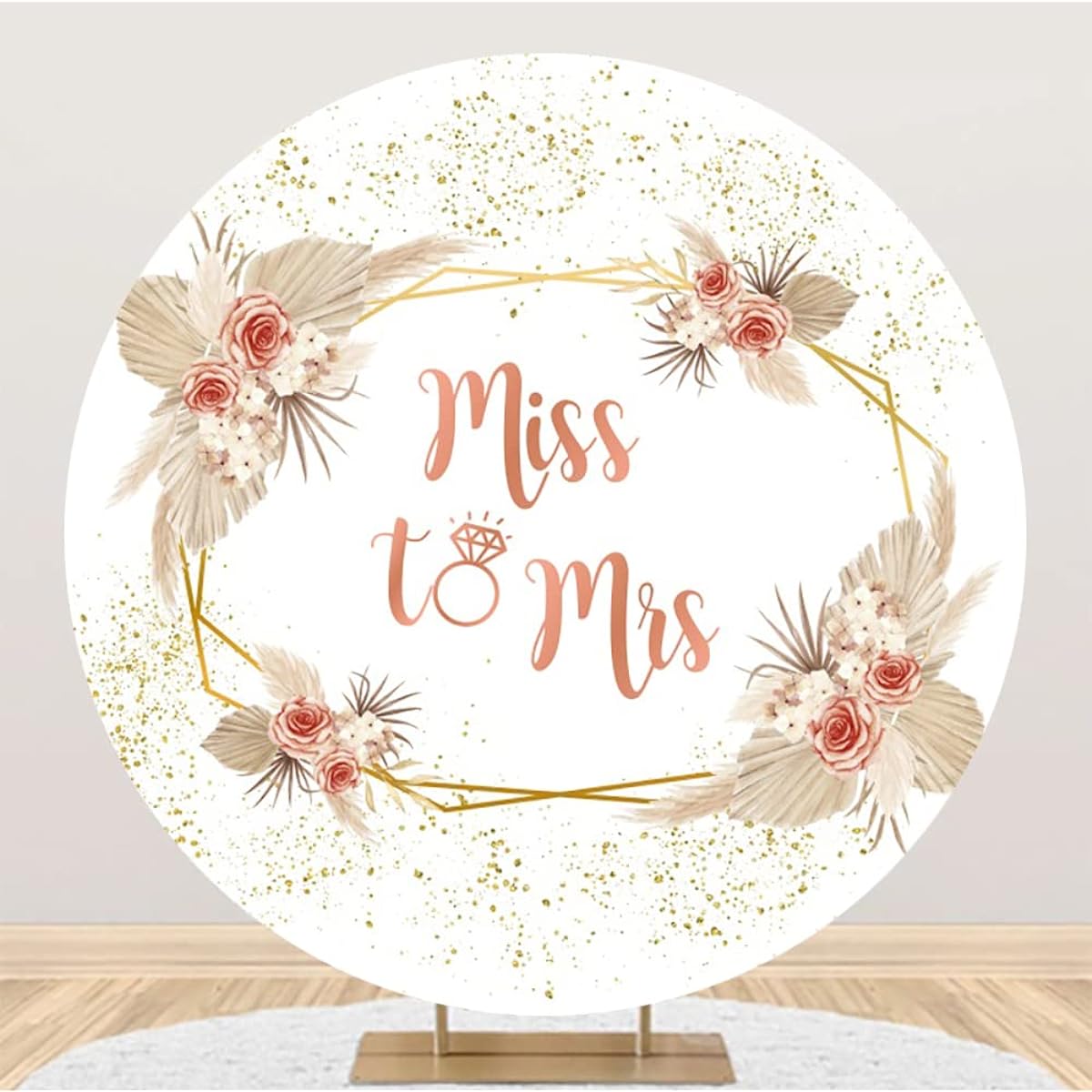 Boho Bridal Shower Backdrop Bride to Be Miss to Mrs Round Backdrop Cover Pink Flower 7x7ft Couple Engagement Wedding Bride Groom Anniversary Supplies