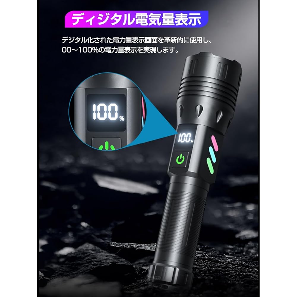 Helius Super Powerful Flashlight, LED, Military, Strongest, 89,0000 Lumens, Ultra Bright, Penlight, Type-C USB Rechargeable, 9000 M, Ultra Long Field, Handy Light, 5 Modes Dimmable, Zoom, Lightweight,
