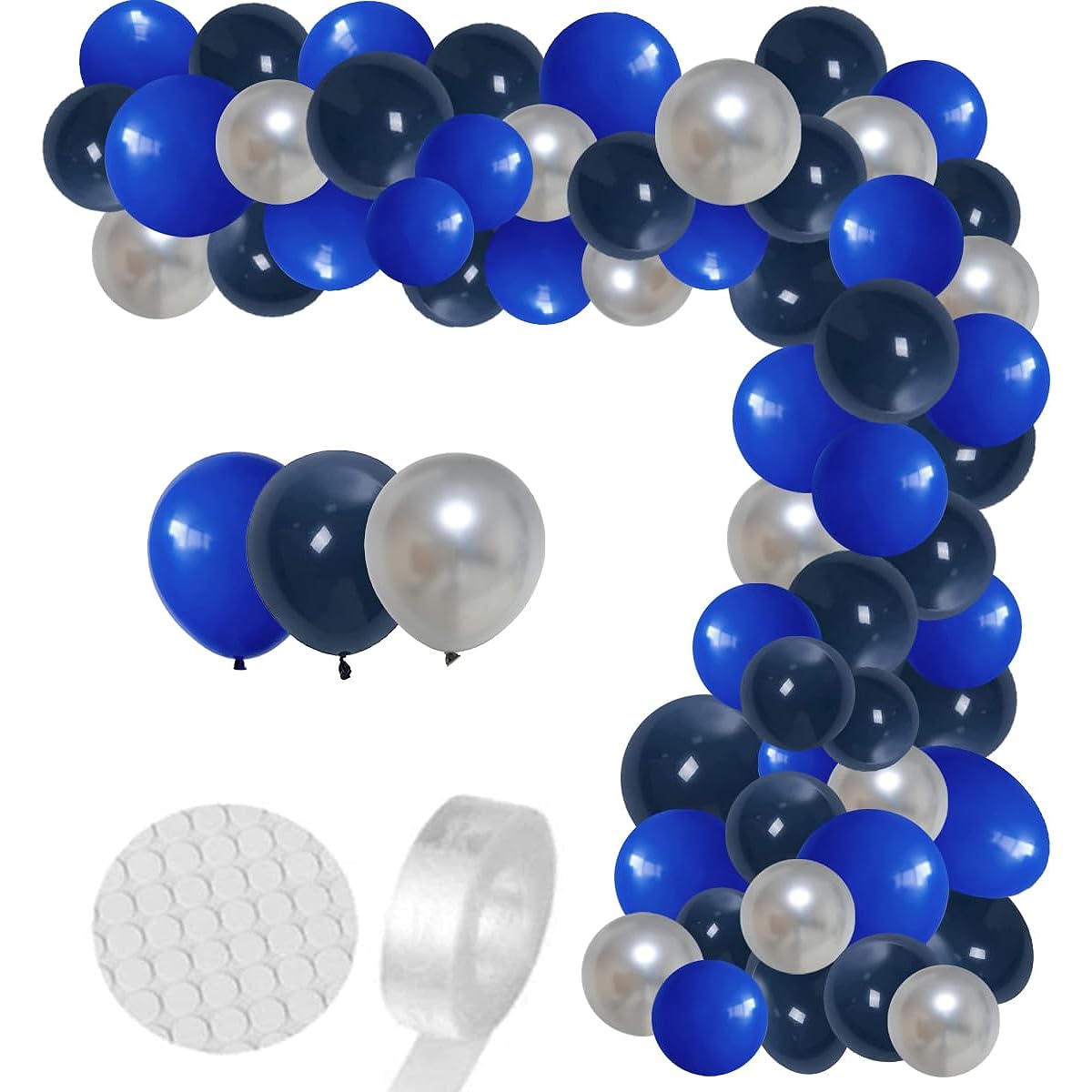 Navy Royal Blue Silver Balloon Garland Arch Kit - 122pcs Dark Blue Navy Blue Royal Blue Metallic Silver Balloons for Boys Men 30th 40th 50th 60th Birthday Retirement 2023 Graduation Party Decorations