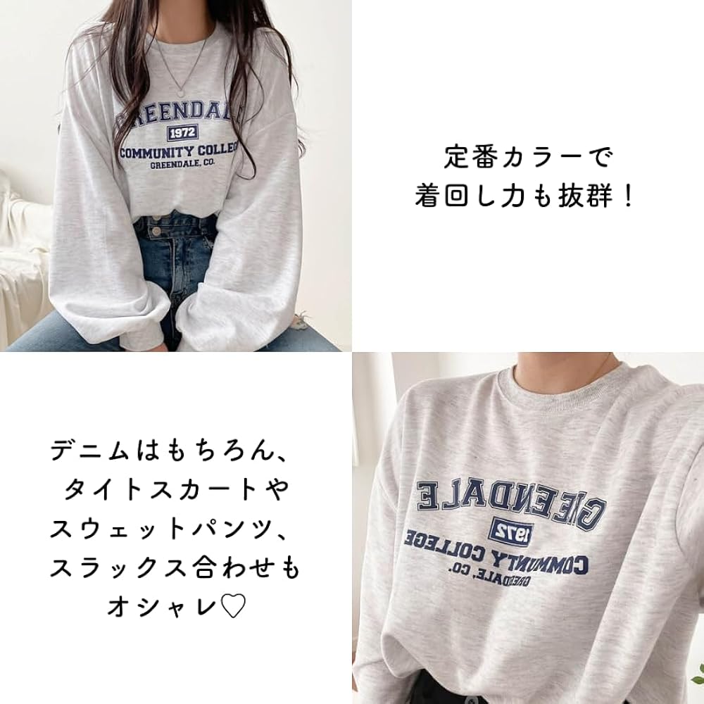 [MIRA MARIV] Made in Korea and imported directly from Korea GREENDALE Print Oversized Sweatshirt Sweatshirt Women's Fleece Lined Top Casual Loose Stylish Large Size Body Covering Spring Autumn Winter