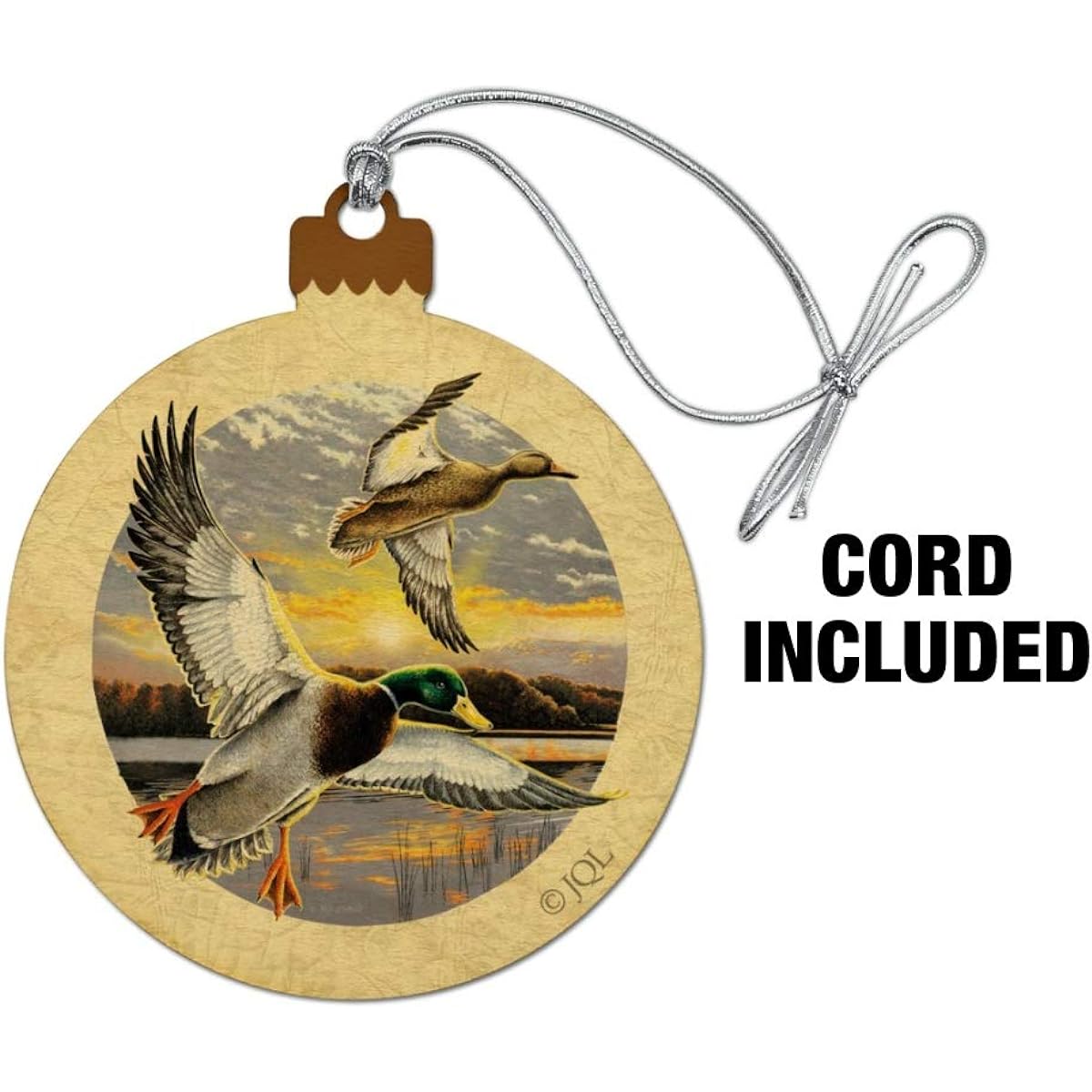 Mallard Ducks Flying Sunrise Wooden Christmas Tree Holiday Ornament