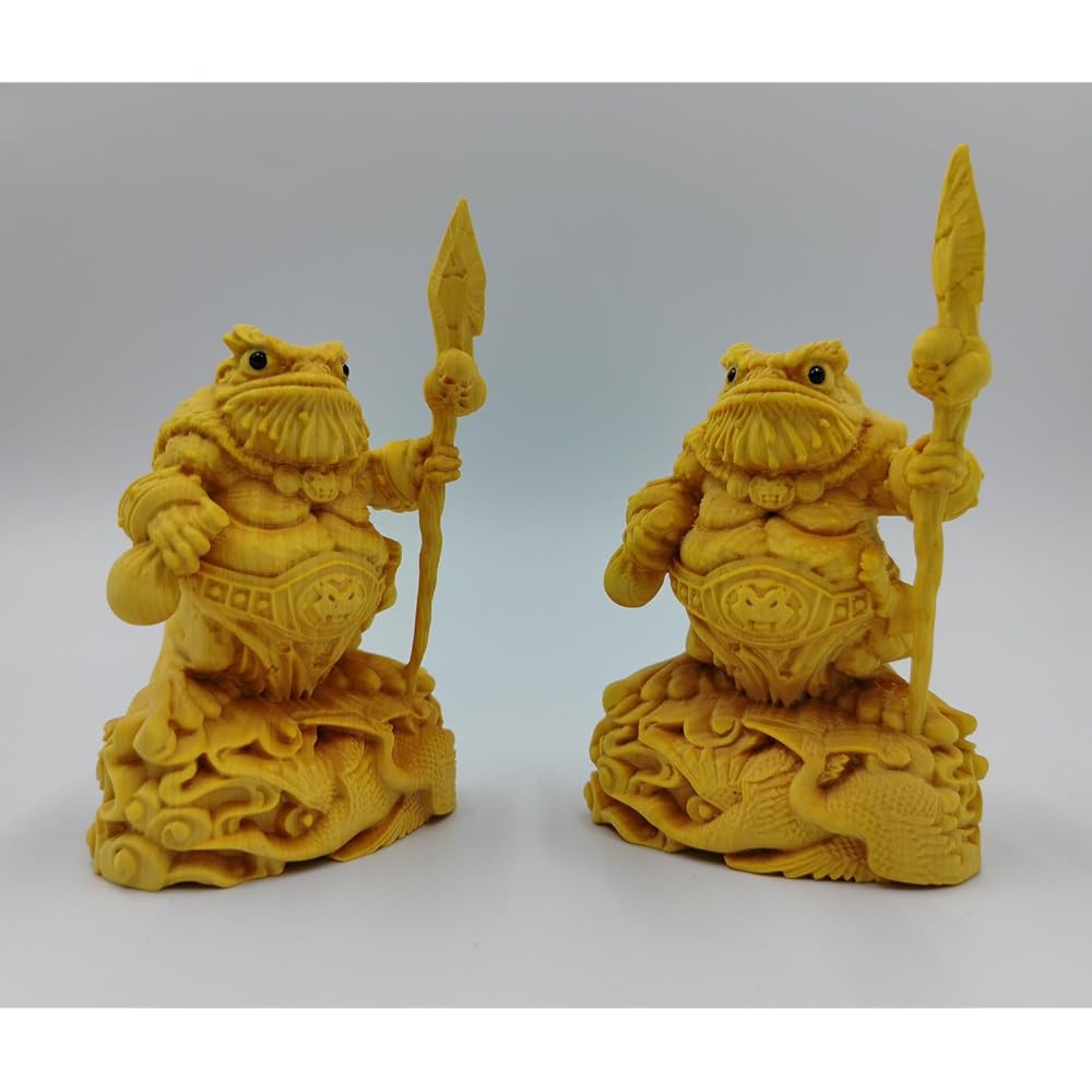 Wood carving toad figurine, money luck frog, total height approx. 110mm, boxwood wood carving, anime figure, god of wealth, good luck, house, feng shui, exorcism, ward off evil, amulet