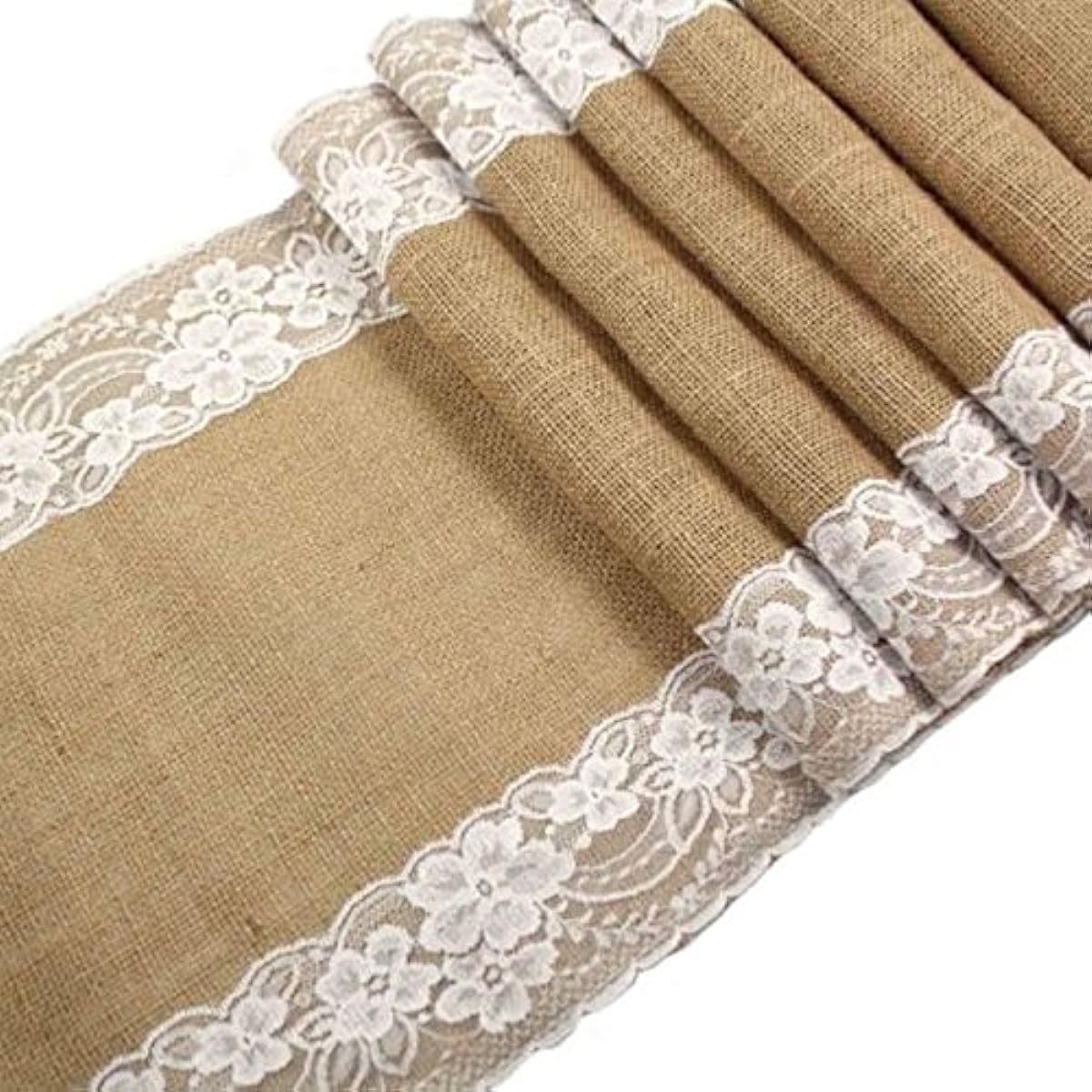 RS Enjoy Life 2 Pack 30cm x 275cm (14" 108") Rustic Faux Burlap Jute Hessian Lace Table Runners for Wedding Decor, Farmhouse Style Placemats, Centerpieces, Home House Decor