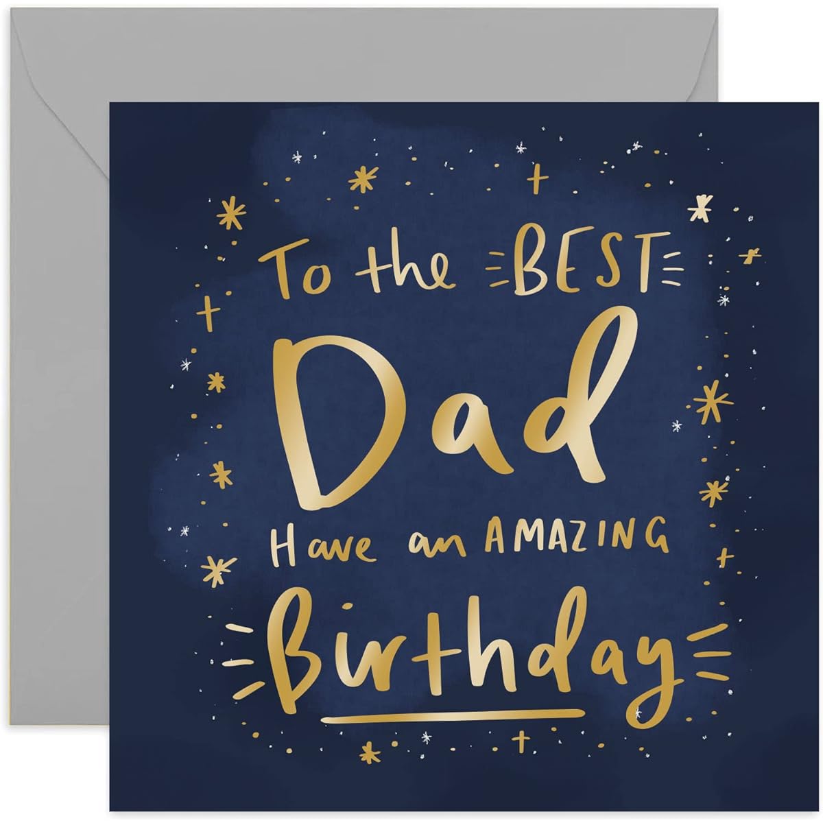 Old English Co. Amazing Birthday Best Dad Card - Gold Space Star Greeting Card for Men | Manly Card for Dad and Him | Blank Inside and Envelope Included