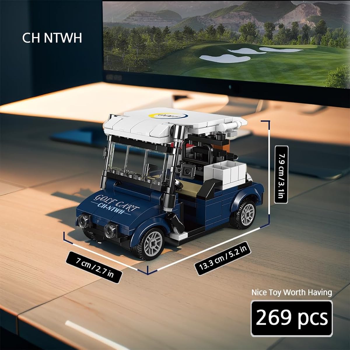 CH NTWH 1:20 Scale Red Golf Toy Cart Building Set with Acrylic Display Case - Great Golf Desk Decor Gift for Golf Enthusiasts