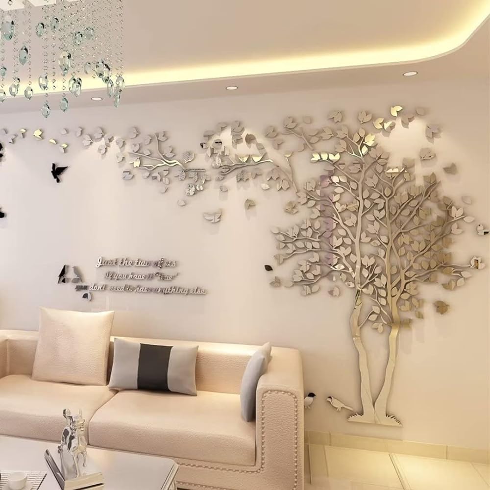 Wall Sticker 3D 3D DIY Tree Wall Sticker Wall Sticker Acrylic Wall Sticker Stylish Wall Sticker Living Room Bedroom Room Decoration Living Room Bedroom Tough Waterproof Wall Decoration Green Right Side XL-400*200cm
