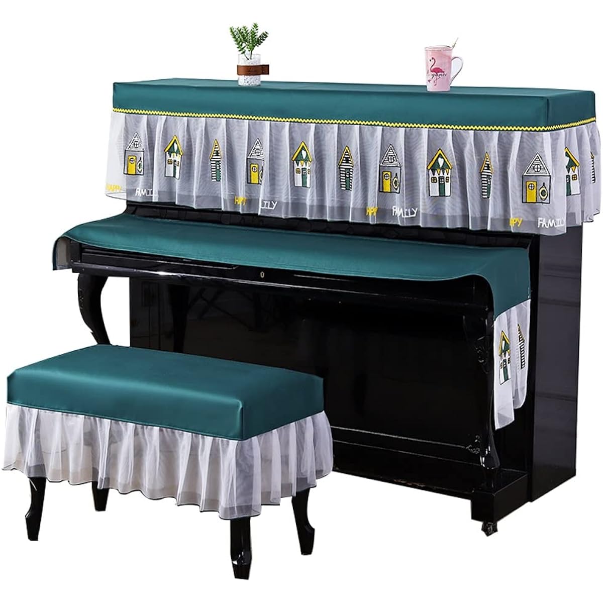 Piano stool cover with decorative dust lace cloth cloth cloth electronic piano cover cloth electronic piano cover (Size : Stool Cover 58*38cm)