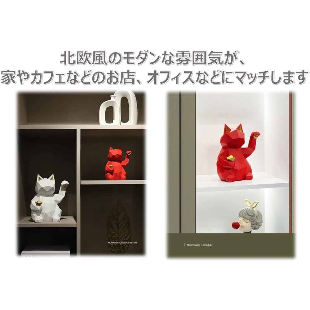 [CFT TIME] Lucky Cat Figurine Stylish Cute Scandinavian Mini Gold Luck Inviting Interior Simple Antique (Large, Red & White Set)