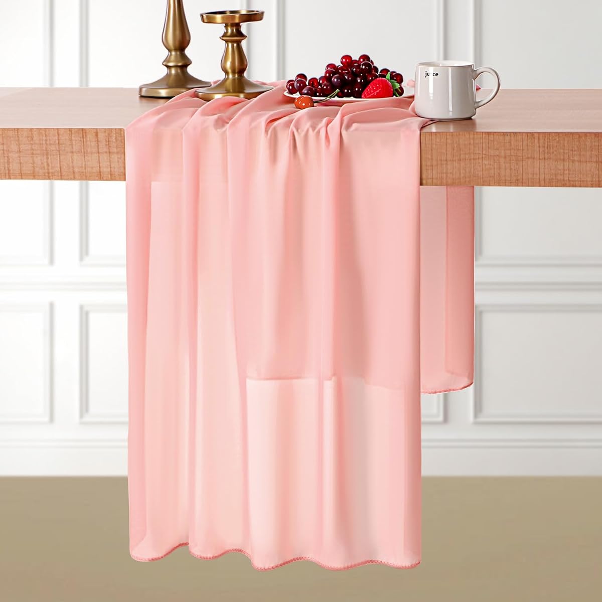 BESBESME Chiffon Table Runner, 1 Pack, Large Table Runner, 10 Feet, Romantic Sheer Table Runner for Wedding Party Bridal Shower Outdoor Decoration, 28x120 Inch, Cream