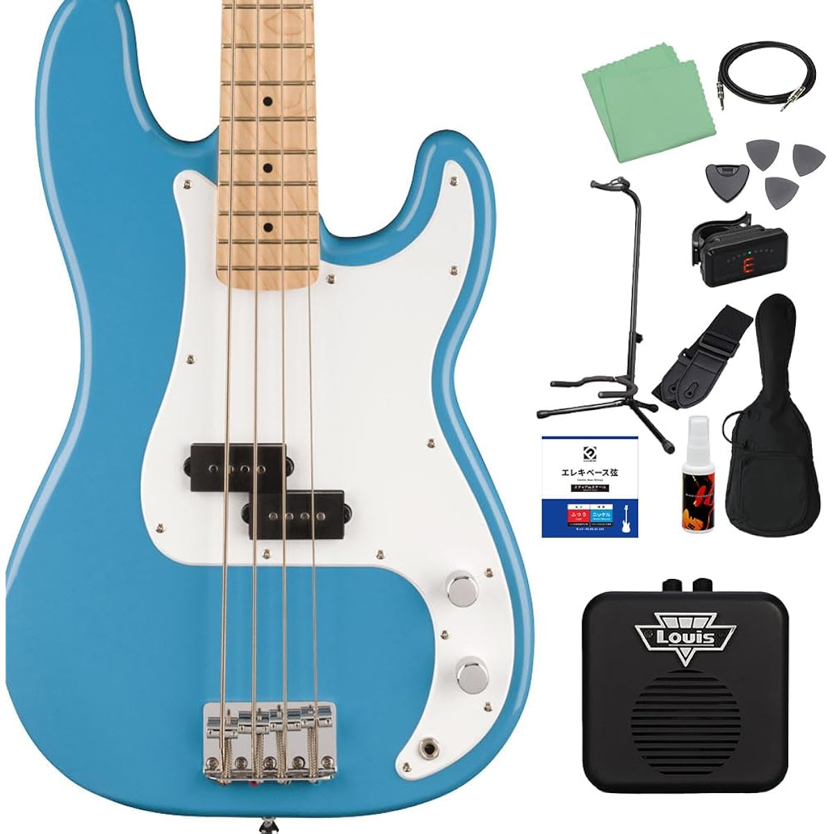 Squier by Fender SONIC PRECISION BASS California Blue 12-piece bass beginner set [with mini amp] Precision bass, maple fretboard, Squier