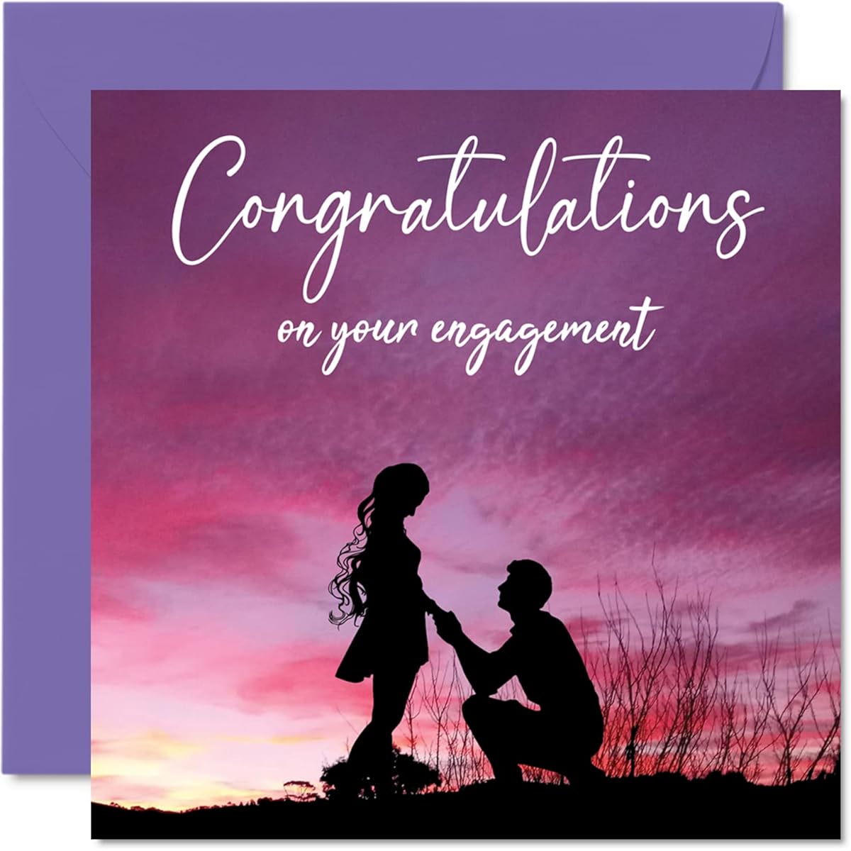 Engagement Card for Couples - Engagement Silhouette - Congratulations Happy Engagement Gift Congratulations Card 5.7 x 5.7 Inch Wedding Marriage Greeting Card for Couples Fiance Fiance
